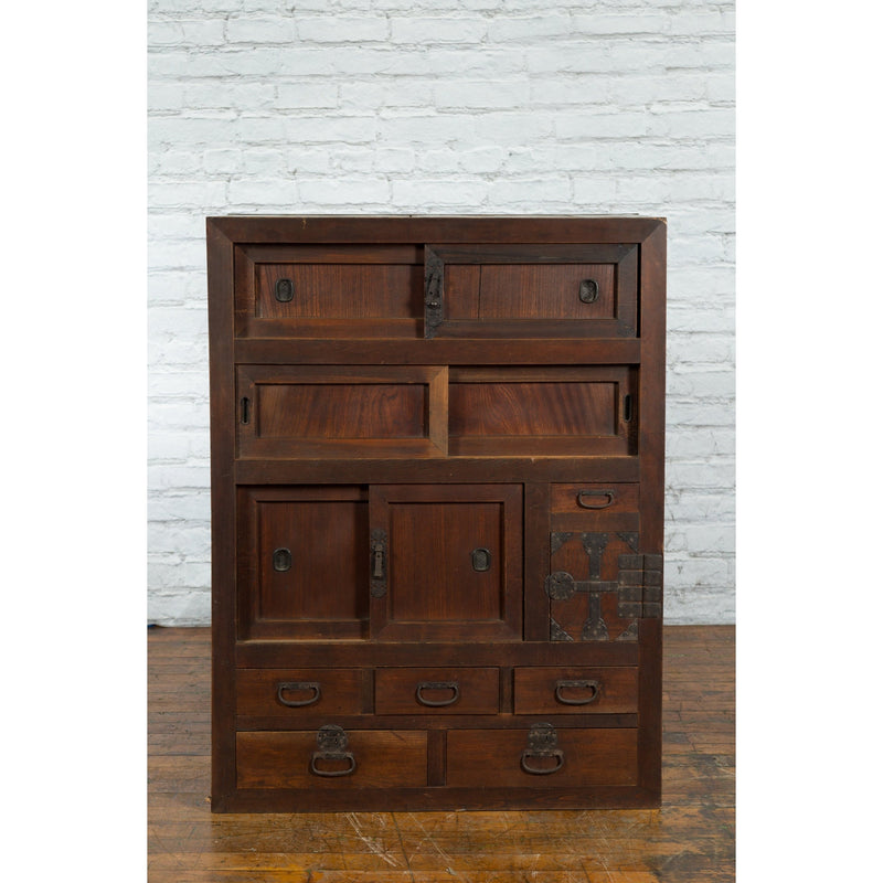 Japanese 19th Century Kitchen Cabinet with Sliding Doors, Safe and Drawers - Antique Chinese and Vintage Asian Furniture for Sale at FEA Home
