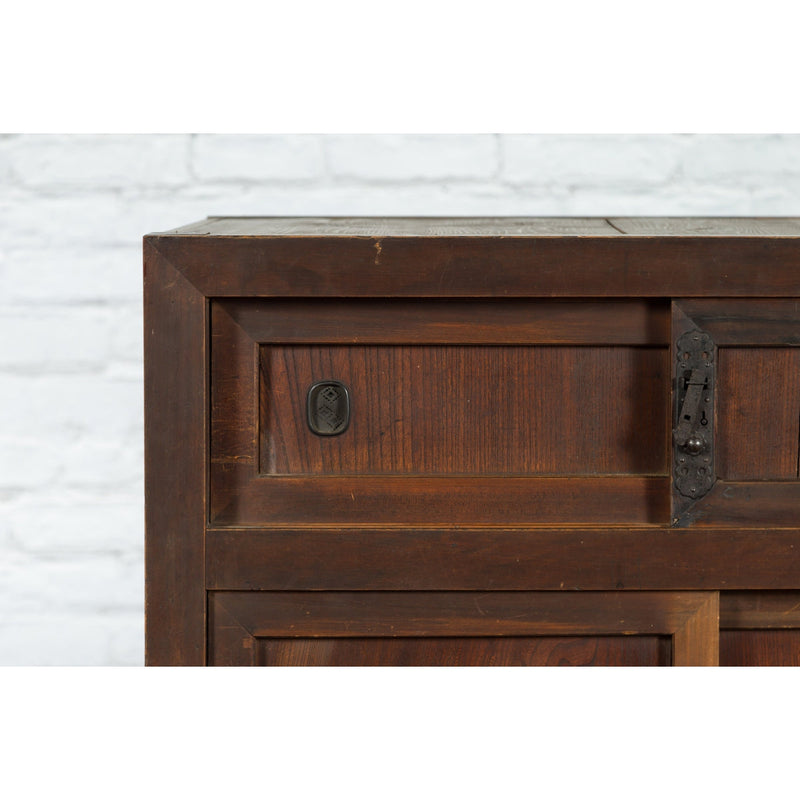 Japanese 19th Century Kitchen Cabinet with Sliding Doors, Safe and Drawers - Antique Chinese and Vintage Asian Furniture for Sale at FEA Home
