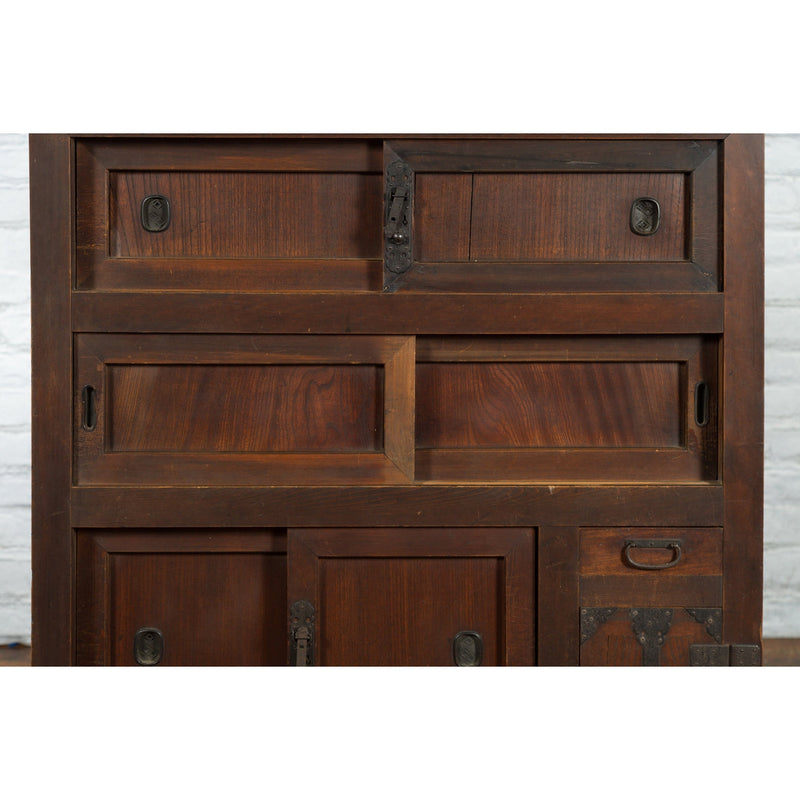 Japanese 19th Century Kitchen Cabinet with Sliding Doors, Safe and Drawers - Antique Chinese and Vintage Asian Furniture for Sale at FEA Home