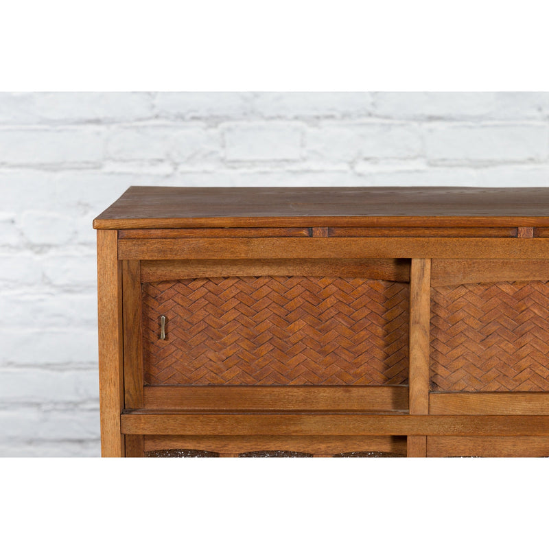 Japanese Antique Kitchen Cabinet with Sliding Doors, Rattan and Glass Panels - Antique Chinese and Vintage Asian Furniture for Sale at FEA Home