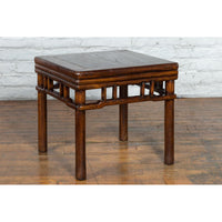 Chinese Ming Style Early 20th Century Brown Drink Table with Pillar Strut Motifs