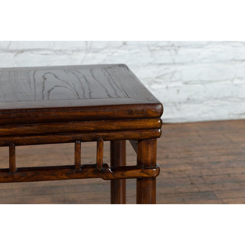 Chinese Ming Style Early 20th Century Brown Drink Table with Pillar Strut Motifs - Antique Chinese and Vintage Asian Furniture for Sale at FEA Home