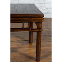 Chinese Ming Style Early 20th Century Brown Drink Table with Pillar Strut Motifs