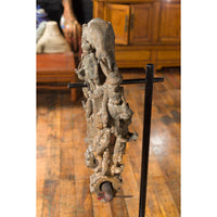 Burmese 18th Century Cast Bronze Buddhist Temple Bell Bracket with Elephant