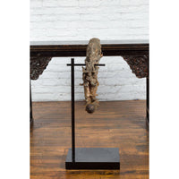 Burmese 18th Century Cast Bronze Buddhist Temple Bell Bracket with Elephant