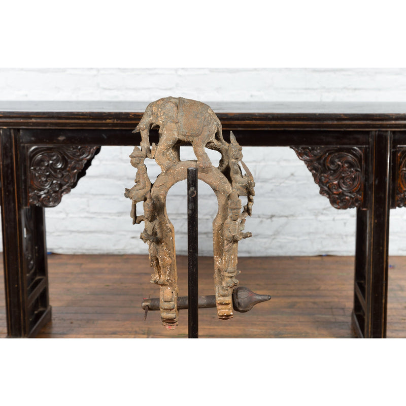 Burmese 18th Century Cast Bronze Buddhist Temple Bell Bracket with Elephant-12. Asian & Chinese Furniture, Art, Antiques, Vintage Home Décor for sale at FEA Home