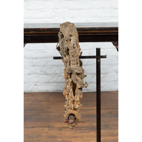 Burmese 18th Century Cast Bronze Buddhist Temple Bell Bracket with Elephant-13. Asian & Chinese Furniture, Art, Antiques, Vintage Home Décor for sale at FEA Home