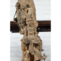 Burmese 18th Century Cast Bronze Buddhist Temple Bell Bracket with Elephant