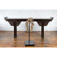 Burmese 18th Century Cast Bronze Buddhist Temple Bell Bracket with Elephant
