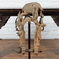 Burmese 18th Century Cast Bronze Buddhist Temple Bell Bracket with Elephant