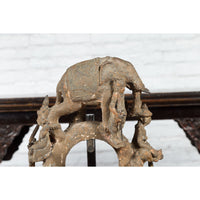 Burmese 18th Century Cast Bronze Buddhist Temple Bell Bracket with Elephant
