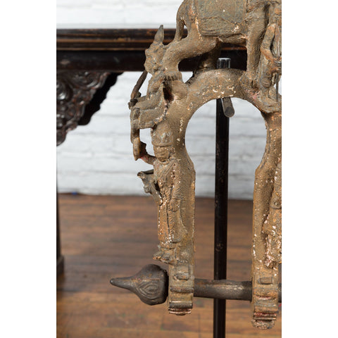 Burmese 18th Century Cast Bronze Buddhist Temple Bell Bracket with Elephant-7. Asian & Chinese Furniture, Art, Antiques, Vintage Home Décor for sale at FEA Home