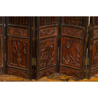 Chinese Early 20th Century Brown and Red Eight-Panel Screen with Calligraphy