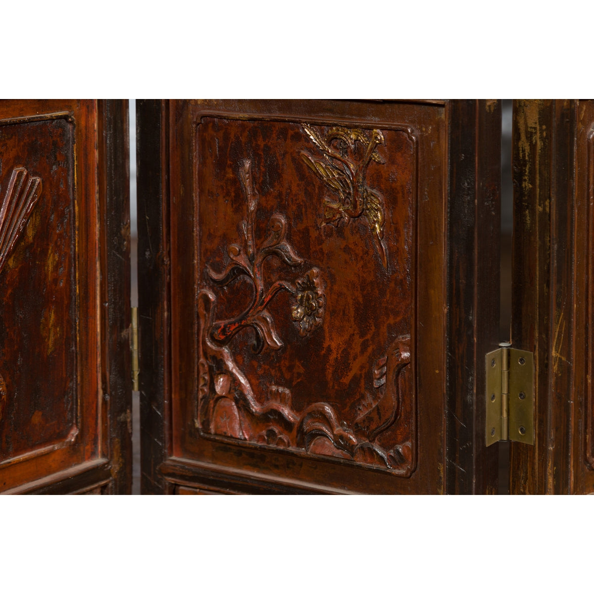 Chinese Early 20th Century Brown and Red Eight-Panel Screen with Calligraphy-15. Asian &amp; Chinese Furniture, Art, Antiques, Vintage Home Décor for sale at FEA Home
