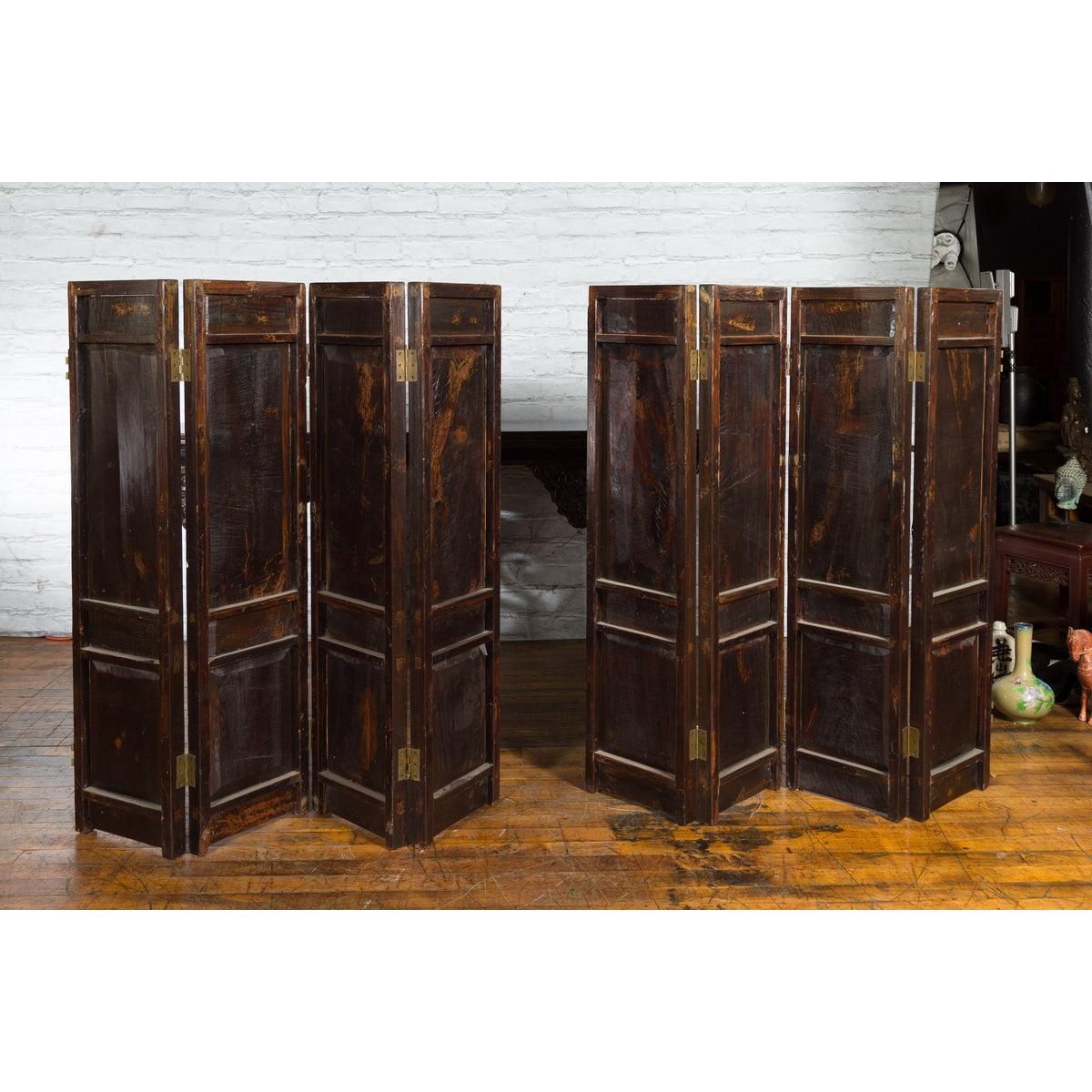 Chinese Early 20th Century Brown and Red Eight-Panel Screen with Calligraphy-19. Asian &amp; Chinese Furniture, Art, Antiques, Vintage Home Décor for sale at FEA Home