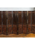 Chinese Early 20th Century Brown and Red Eight-Panel Screen with Calligraphy-2. Asian & Chinese Furniture, Art, Antiques, Vintage Home Décor for sale at FEA Home