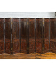 Chinese Early 20th Century Brown and Red Eight-Panel Screen with Calligraphy-3. Asian & Chinese Furniture, Art, Antiques, Vintage Home Décor for sale at FEA Home