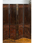 Chinese Early 20th Century Brown and Red Eight-Panel Screen with Calligraphy-6. Asian & Chinese Furniture, Art, Antiques, Vintage Home Décor for sale at FEA Home