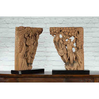 Pair of 19th Century Chinese Qing Dynasty Hand-Carved Wooden Temple Corbels