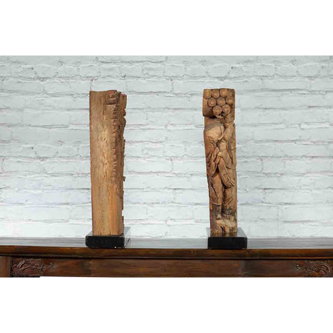 Pair of 19th Century Chinese Qing Dynasty Hand-Carved Wooden Temple Corbels-YNE114-18. Asian & Chinese Furniture, Art, Antiques, Vintage Home Décor for sale at FEA Home