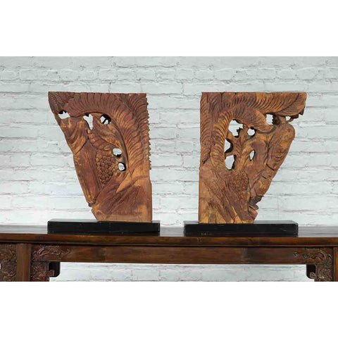 Pair of 19th Century Chinese Qing Dynasty Hand-Carved Wooden Temple Corbels-YNE114-19. Asian & Chinese Furniture, Art, Antiques, Vintage Home Décor for sale at FEA Home
