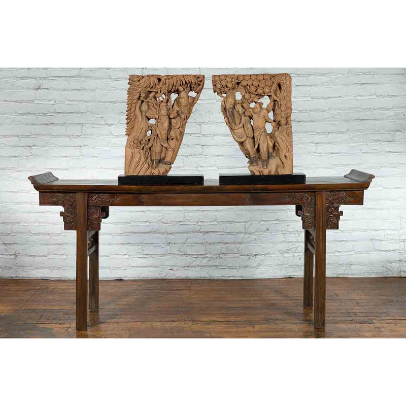 Pair of 19th Century Chinese Qing Dynasty Hand-Carved Wooden Temple Corbels-YNE114-3. Asian & Chinese Furniture, Art, Antiques, Vintage Home Décor for sale at FEA Home
