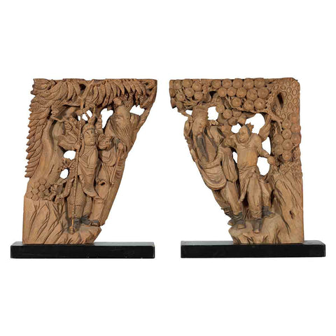 Pair of 19th Century Chinese Qing Dynasty Hand-Carved Wooden Temple Corbels-YNE114-1. Asian & Chinese Furniture, Art, Antiques, Vintage Home Décor for sale at FEA Home