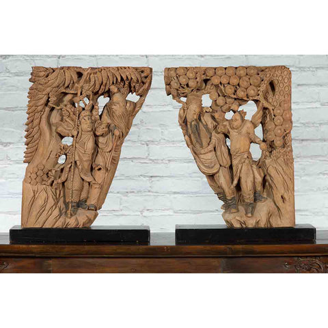 Pair of 19th Century Chinese Qing Dynasty Hand-Carved Wooden Temple Corbels-YNE114-2. Asian & Chinese Furniture, Art, Antiques, Vintage Home Décor for sale at FEA Home