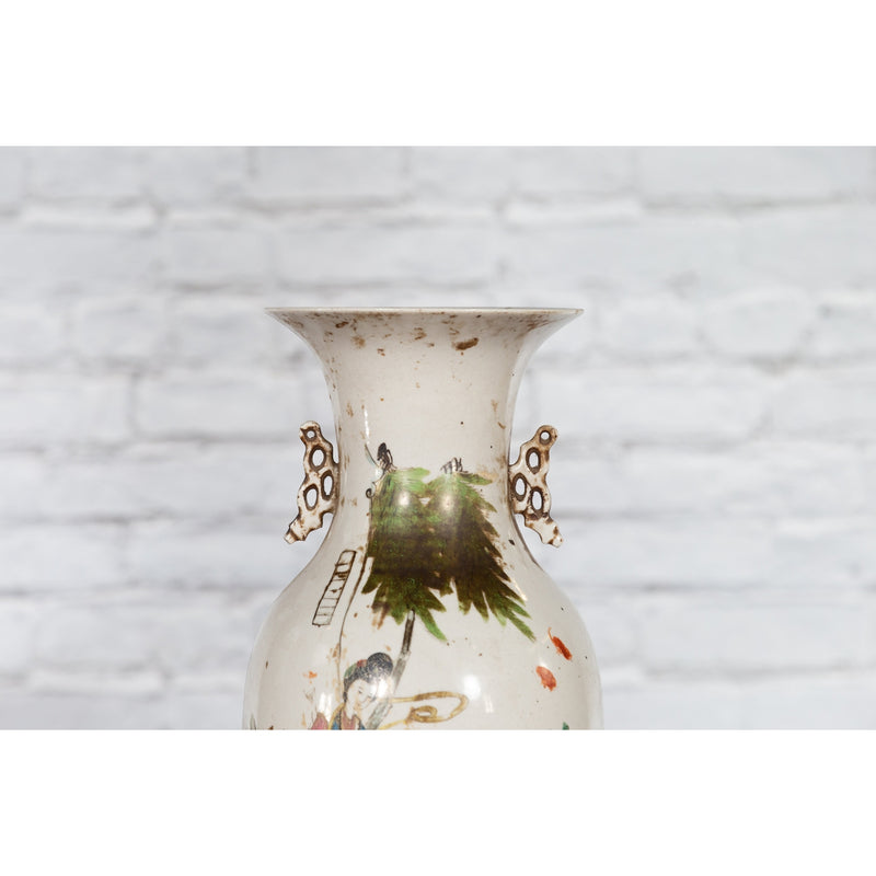 Chinese Porcelain Vase with Hand-Painted Figures and Calligraphy Motifs-YNE124-4. Asian & Chinese Furniture, Art, Antiques, Vintage Home Décor for sale at FEA Home