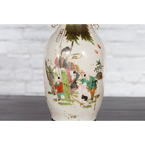 Chinese Porcelain Vase with Hand-Painted Figures and Calligraphy Motifs-YNE124-5. Asian & Chinese Furniture, Art, Antiques, Vintage Home Décor for sale at FEA Home