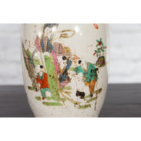 Chinese Porcelain Vase with Hand-Painted Figures and Calligraphy Motifs