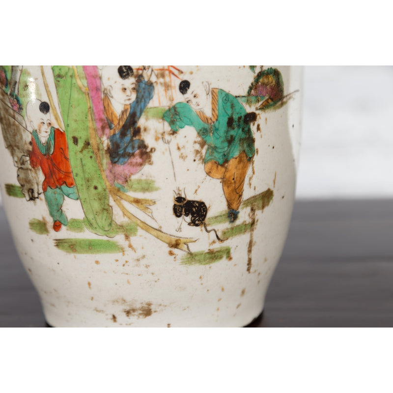 Chinese Porcelain Vase with Hand-Painted Figures and Calligraphy Motifs-YNE124-8. Asian & Chinese Furniture, Art, Antiques, Vintage Home Décor for sale at FEA Home