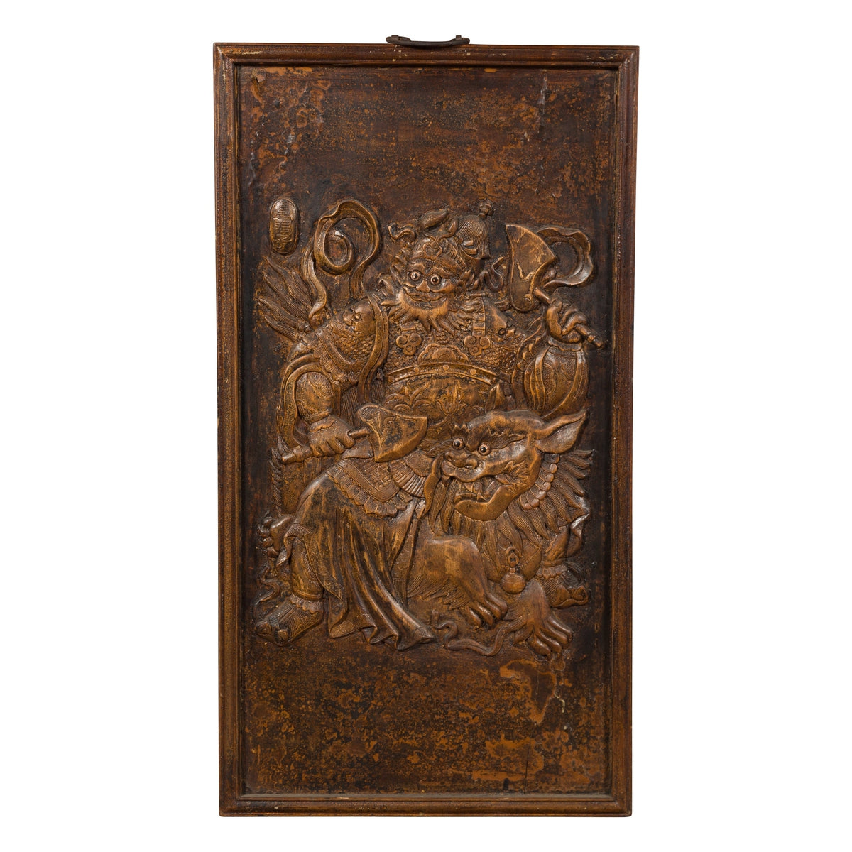 Chinese Zhejiang Vintage Low-Relief Wall Plaque Depicting a Celestial Guardian-1. Asian & Chinese Furniture, Art, Antiques, Vintage Home Décor for sale at FEA Home