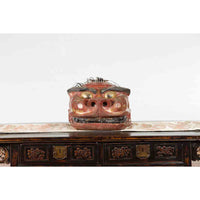 Japanese Edo Period Noh Theater Mask with Red, Black and Golden Patina
