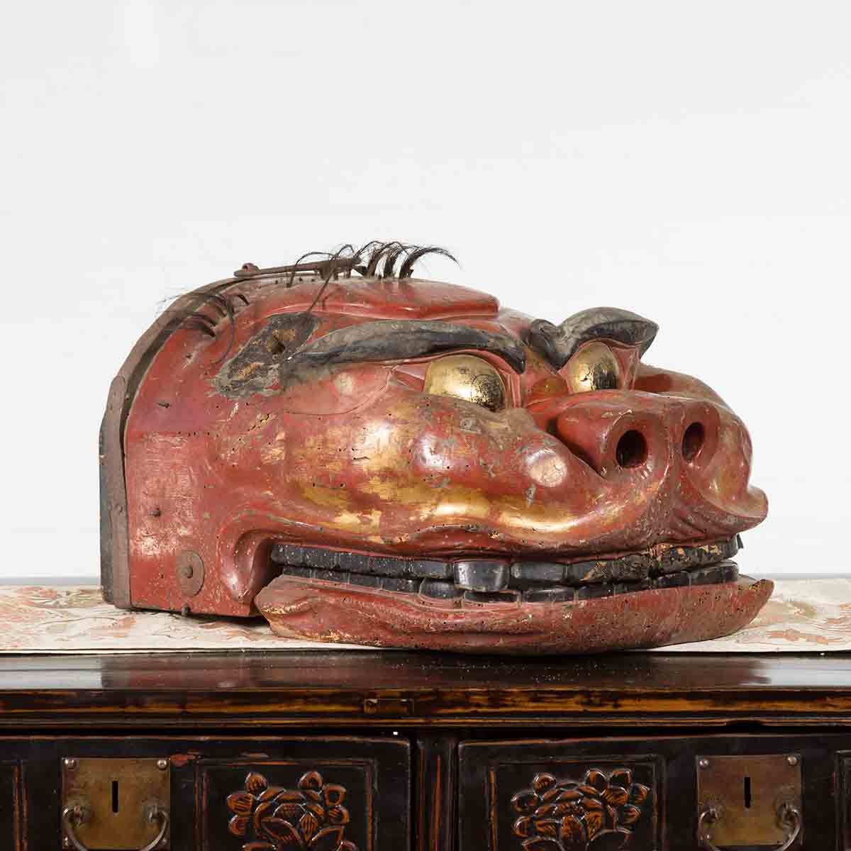 Japanese Edo Period Noh Theater Mask with Red, Black and Golden Patina-2. Asian & Chinese Furniture, Art, Antiques, Vintage Home Décor for sale at FEA Home