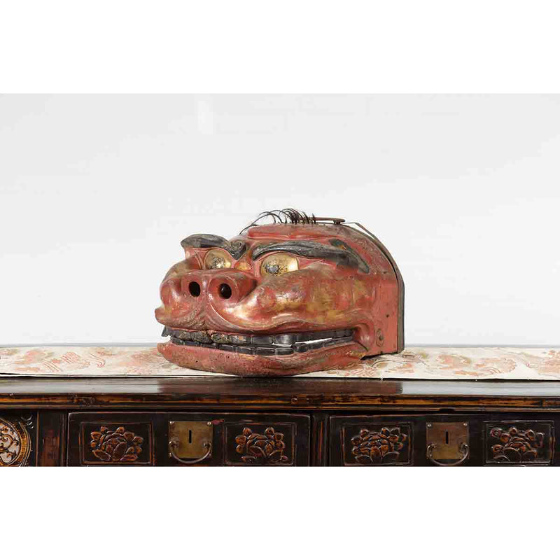 Japanese Edo Period Noh Theater Mask with Red, Black and Golden Patina-YNE172-8. Asian & Chinese Furniture, Art, Antiques, Vintage Home Décor for sale at FEA Home