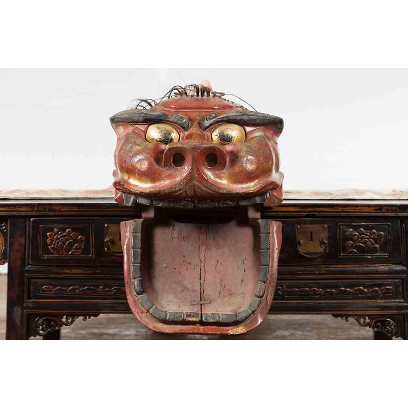 Japanese Edo Period Noh Theater Mask with Red, Black and Golden Patina-YNE172-9. Asian & Chinese Furniture, Art, Antiques, Vintage Home Décor for sale at FEA Home
