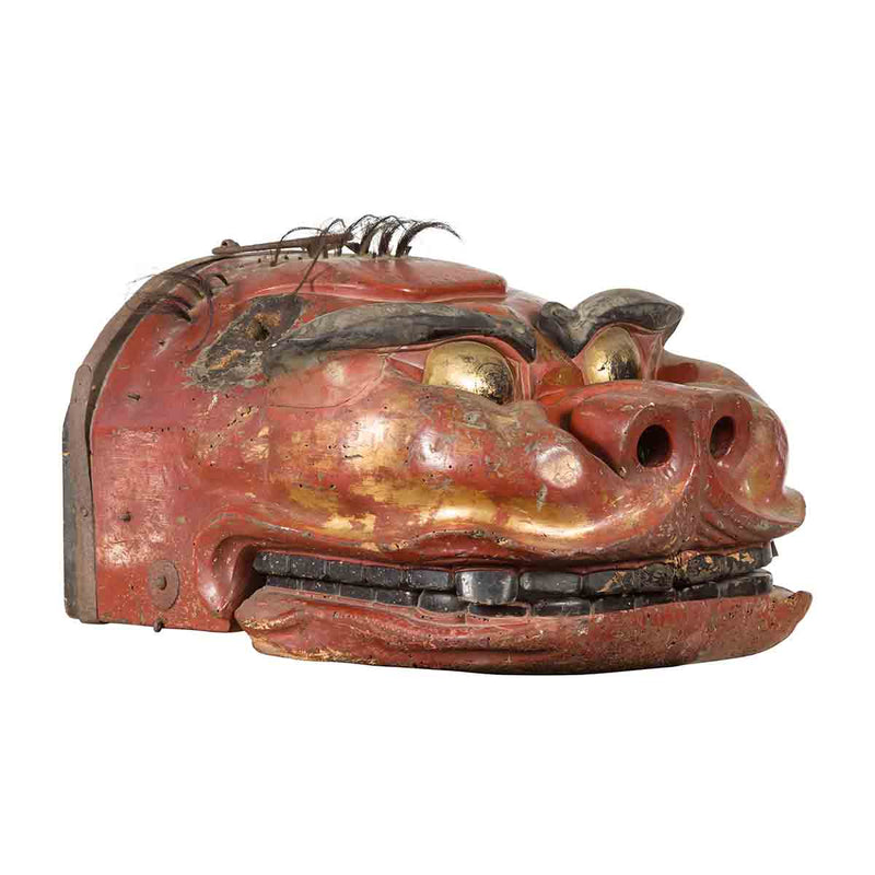 Japanese Edo Period Noh Theater Mask with Red, Black and Golden Patina-YNE172-1. Asian & Chinese Furniture, Art, Antiques, Vintage Home Décor for sale at FEA Home