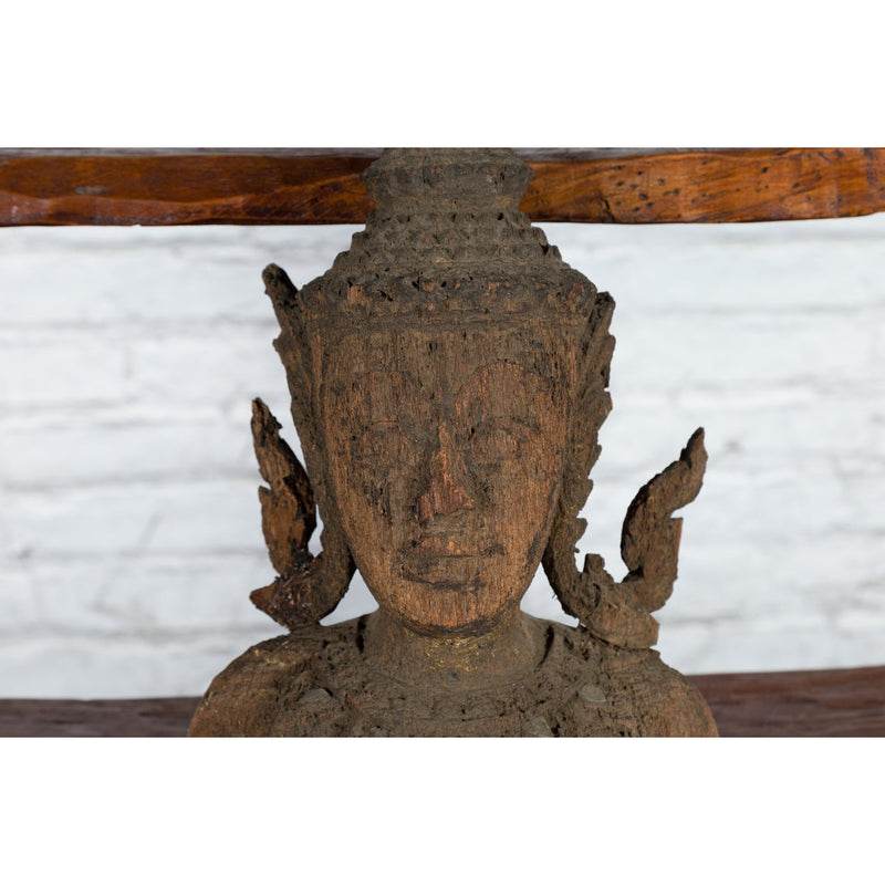 Hand-Carved Wooden Temple Sculpture Depicting a Thai Warrior Ready for Battle-YNE568-11. Asian & Chinese Furniture, Art, Antiques, Vintage Home Décor for sale at FEA Home