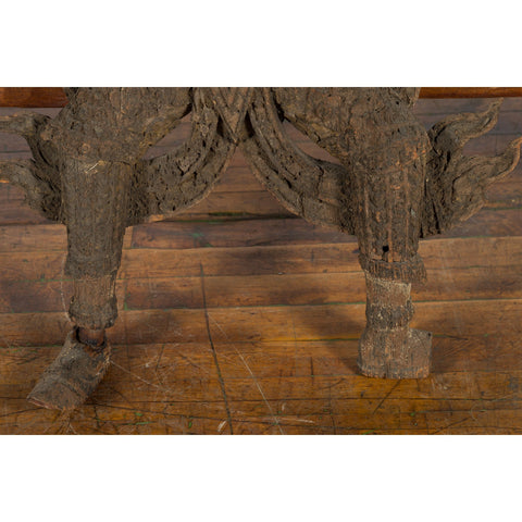 Hand-Carved Wooden Temple Sculpture Depicting a Thai Warrior Ready for Battle-YNE568-8. Asian & Chinese Furniture, Art, Antiques, Vintage Home Décor for sale at FEA Home