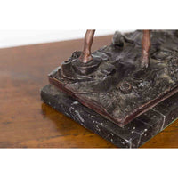 Vintage Lost Wax Cast Bronze Statuette of a Deer Mounted on Marble Base