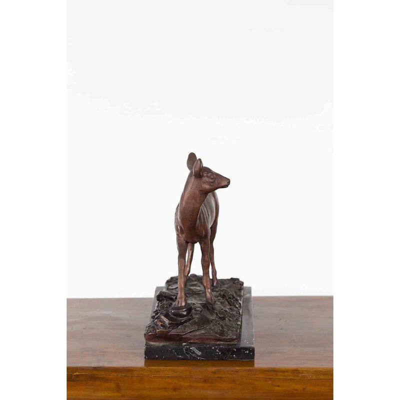 Vintage Lost Wax Cast Bronze Statuette of a Deer Mounted on Marble Base-13. Asian & Chinese Furniture, Art, Antiques, Vintage Home Décor for sale at FEA Home