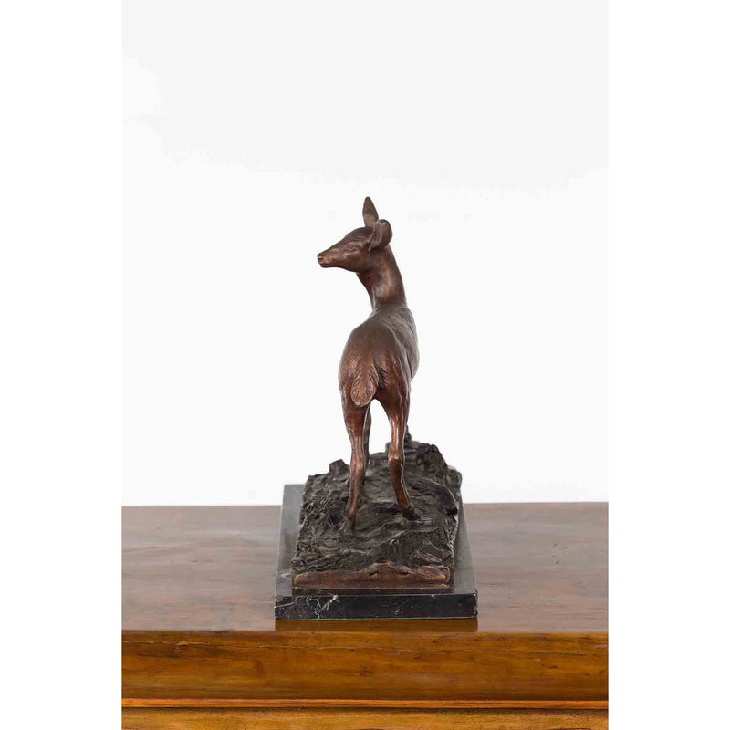 Vintage Lost Wax Cast Bronze Statuette of a Deer Mounted on Marble Base-15. Asian & Chinese Furniture, Art, Antiques, Vintage Home Décor for sale at FEA Home