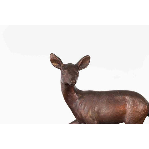 Vintage Lost Wax Cast Bronze Statuette of a Deer Mounted on Marble Base-6. Asian & Chinese Furniture, Art, Antiques, Vintage Home Décor for sale at FEA Home