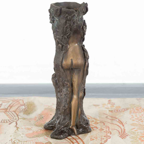 Small Vintage Bronze Dryad Tree Nymph Candle Holder