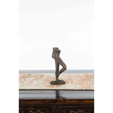 Vintage Bronze Ballerina Leg Candle Holder in Battement Frappé Position