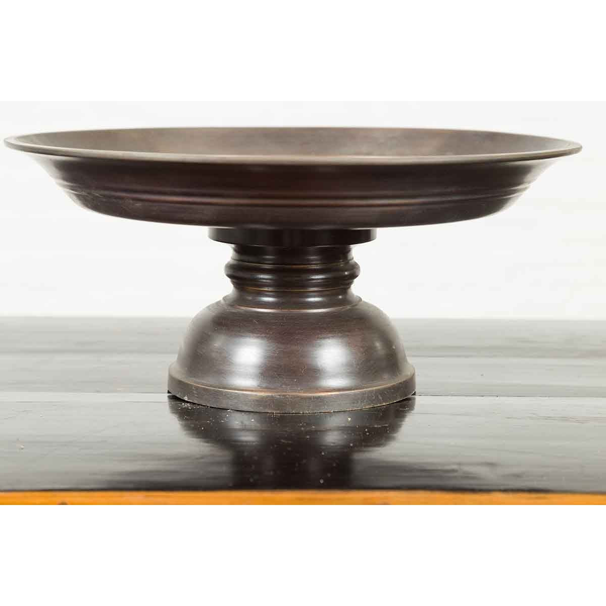 Vintage Cast Bronze Circular Cake Stand with Dark Patina-6. Asian &amp; Chinese Furniture, Art, Antiques, Vintage Home Décor for sale at FEA Home