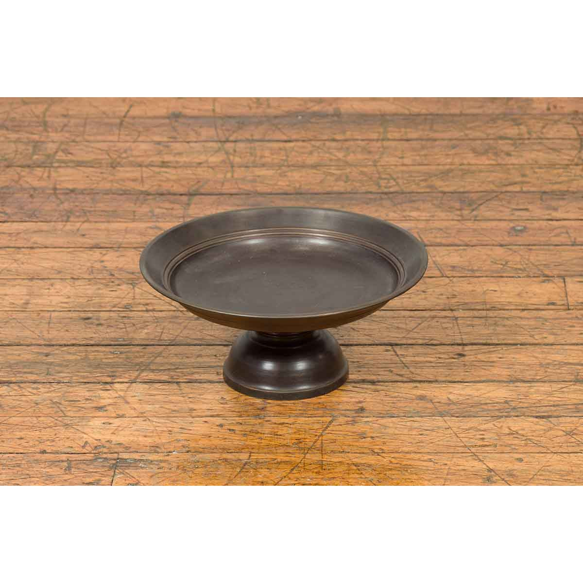 Vintage Cast Bronze Circular Cake Stand with Dark Patina-3. Asian &amp; Chinese Furniture, Art, Antiques, Vintage Home Décor for sale at FEA Home