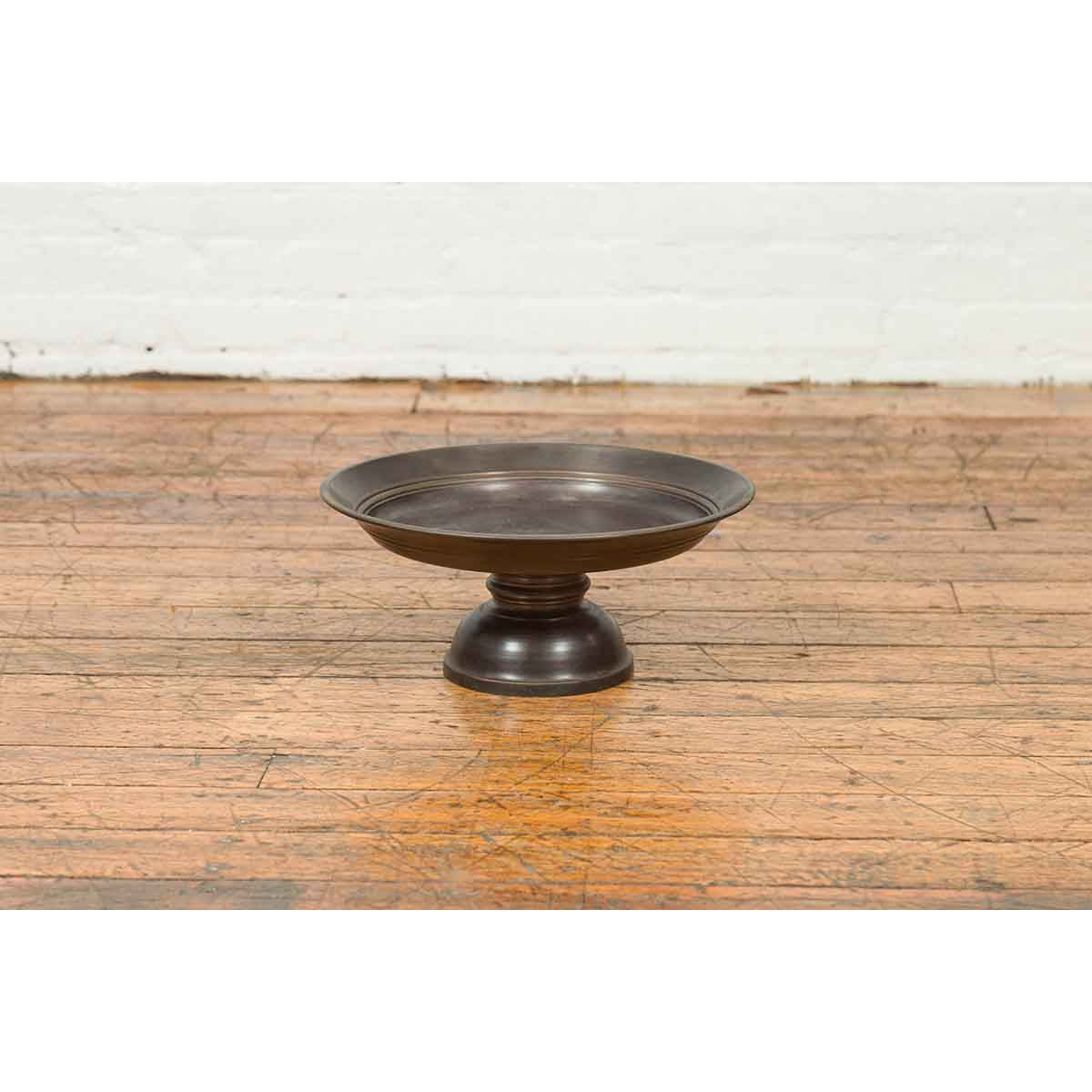 Vintage Cast Bronze Circular Cake Stand with Dark Patina-4. Asian &amp; Chinese Furniture, Art, Antiques, Vintage Home Décor for sale at FEA Home