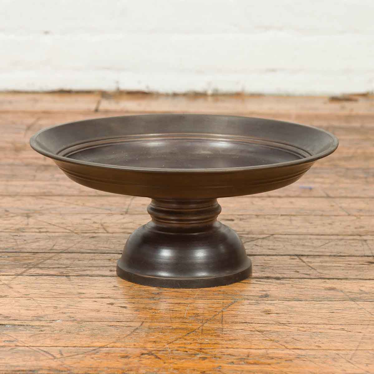 Vintage Cast Bronze Circular Cake Stand with Dark Patina-2. Asian & Chinese Furniture, Art, Antiques, Vintage Home Décor for sale at FEA Home